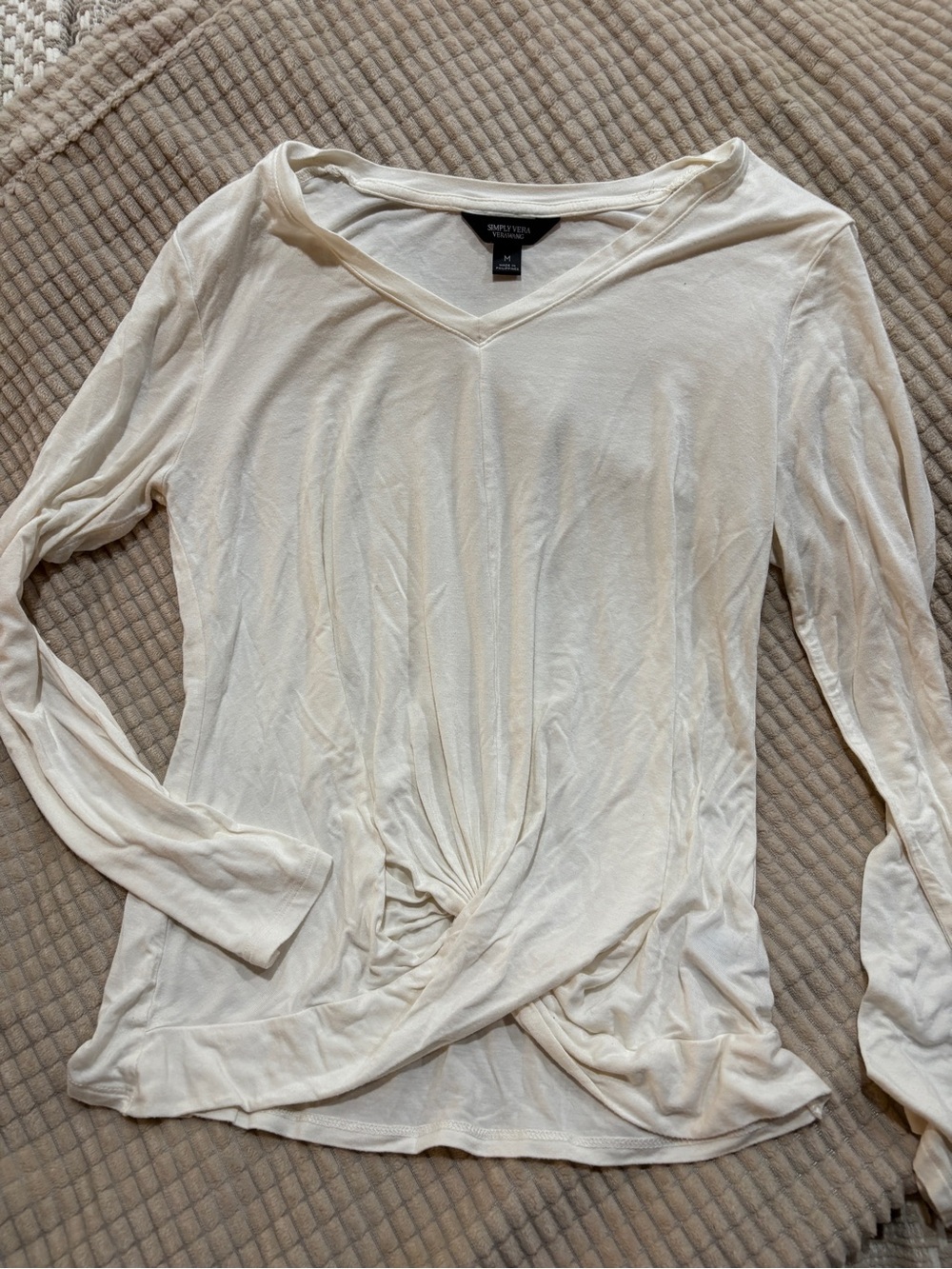 Simply Vera Vera Wang Oatmeal V-Neck Twist Front Long Sleeve Top